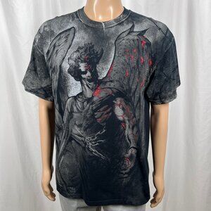 MMA Elite Men's Large Black Gray Fallen Angel Demon Winged Graphic T-Shirt